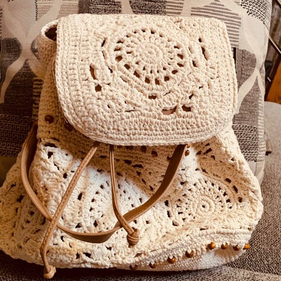 Neiman Marcus Woven Cotton Beach Knitted Backpack main image 5
